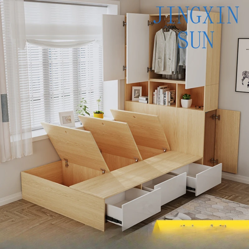 Tatami Bed Wardrobe Integrated Storage Unit for Small Apartments Modern Childrens Room High Box Oil Press for Home