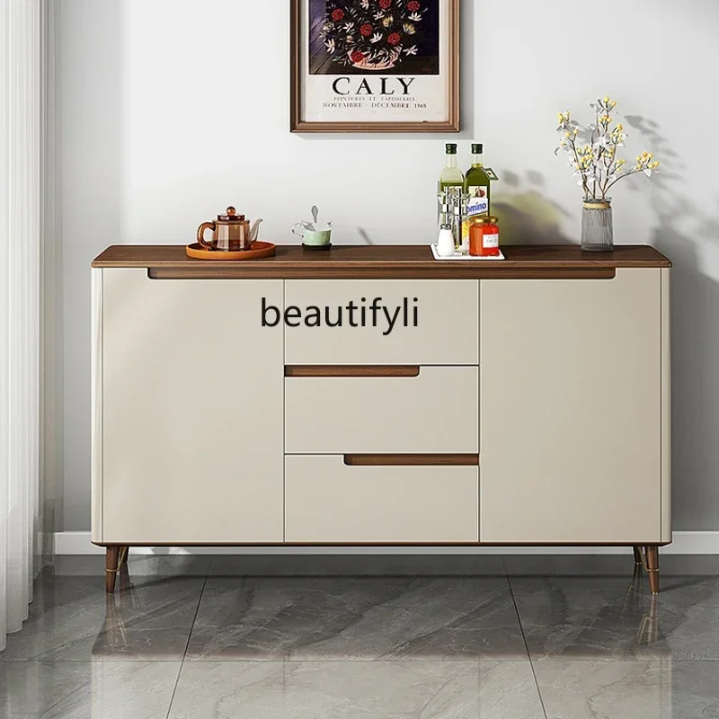 

zxSolid Wood Sideboard Wall Integrated Bright Paint Locker Nordic Home Side Cabinet