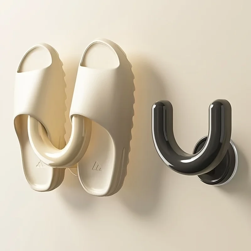 1 Stück Saugnapf-Schuhregal, wandmontierter Slipper-Organizer für Badezimmer und Dusche, praktischer Slipper-Haken, Schwarz und Weiß