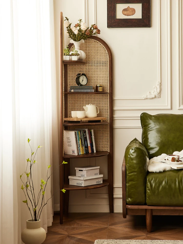 

Black walnut retro corner cabinet side cabinet floor cabinet corner living room storage rack triangular shelf