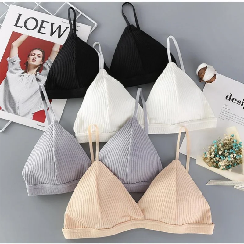 Soutiens-gorge en coton pour femmes, brassière push-up, Lingerie Sexy, rembourré, solide, sans fil, sous-vêtements respirants, intimes confortables