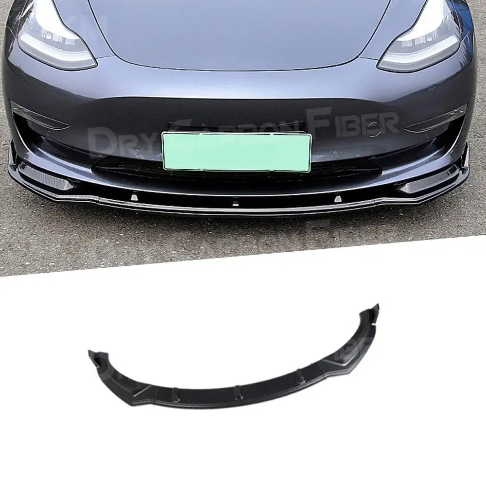 

3PCS ABS Gloss Matt Carbon look Car Front Bumper Lip Splitters Spoiler for Tesla Model 3 2017-2019