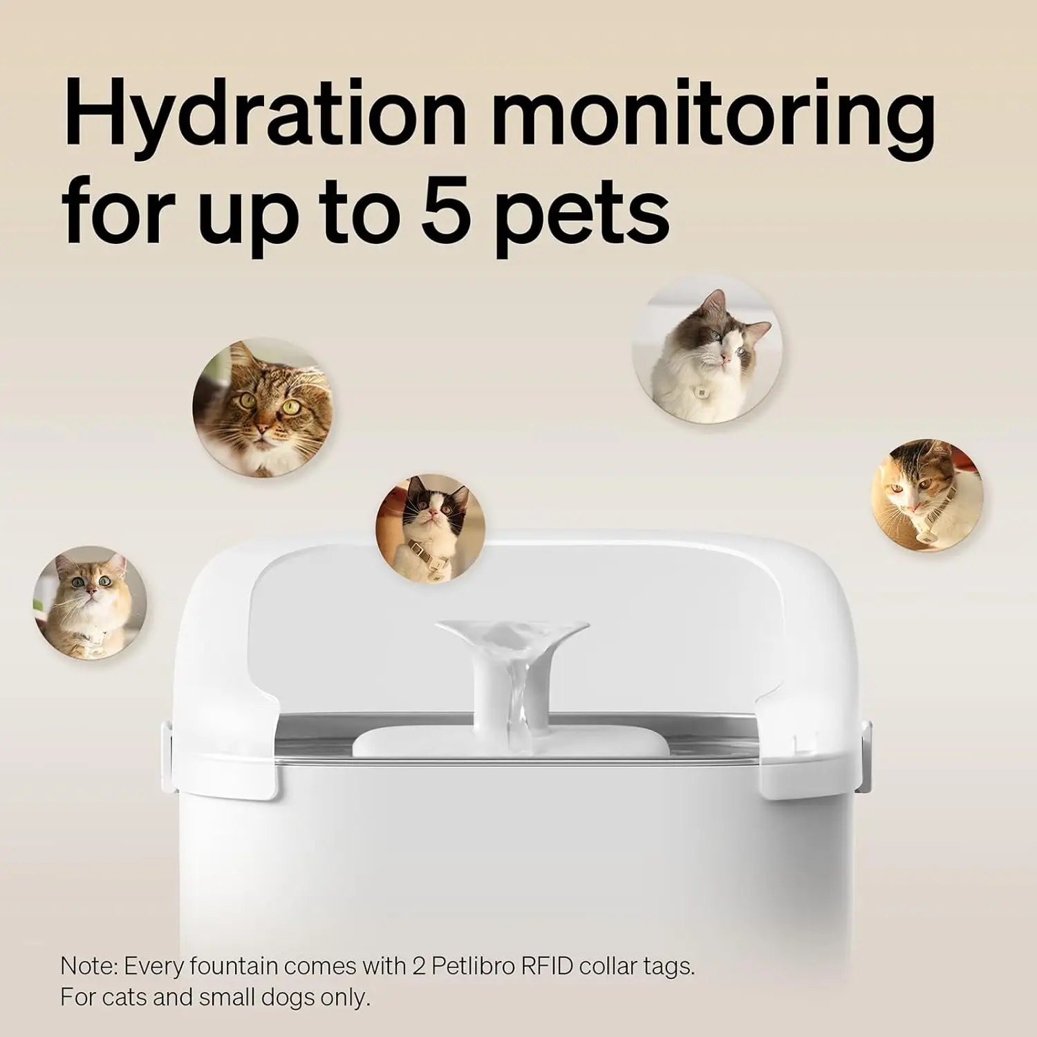 Multi Cats Water Fountain,  Smart APP Monitoring Cat Fountain  Collar Tags, Large Capacity