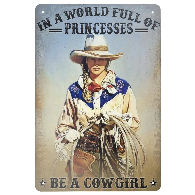 Pinup Cowgirls With Horses and Dogs Metal Tin Signs Wall Poster Plaque Vintage Iron Painting Decoration for Home Cafe Club Bar