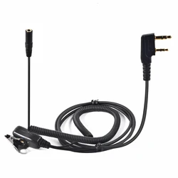 Universal 2 Pin to 3.5mm Female Audio Earpiece Headset Transfer Cable with PTT Mic  Compatible for Kenwood Baofeng Walkie-Talkie