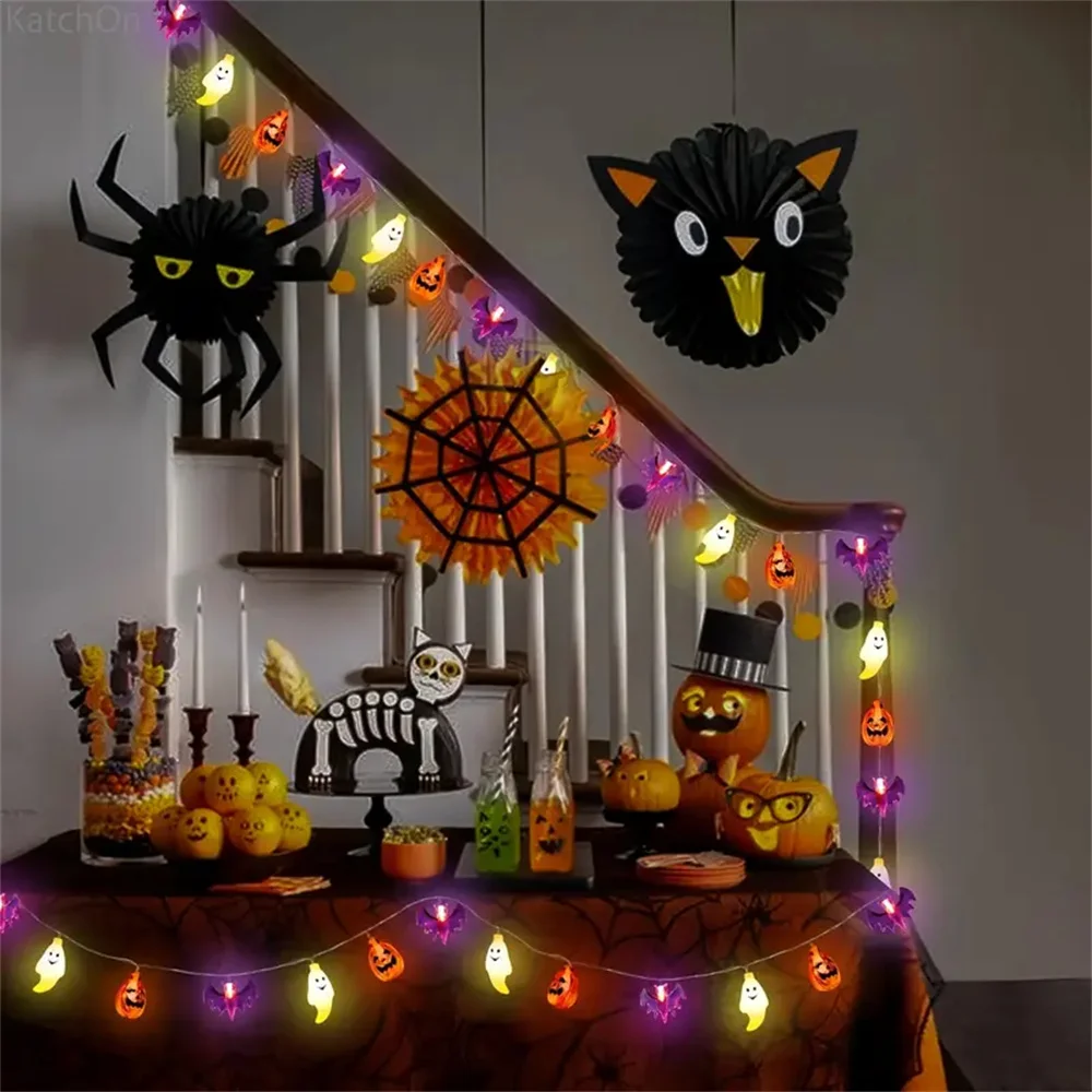 Halloween string lights pumpkin bat ghost Halloween string lights indoor home courtyard Halloween decorative lights