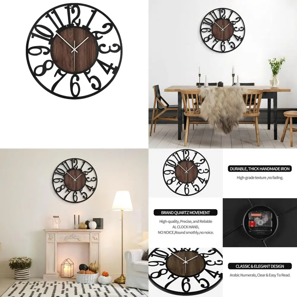 

24-дюймовые бесшумные настенные часы в современном винтажном стиле, на батарейках, для декора гостиной, спальни, кухни