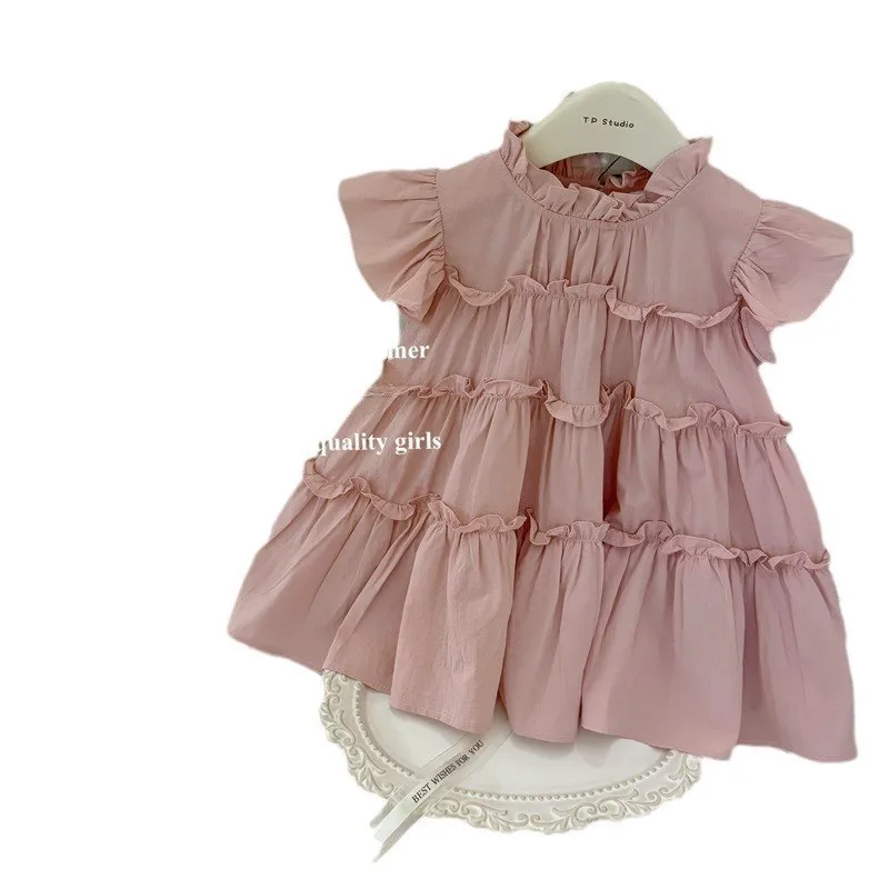 Children's Clothing Girl Sweet Dream Flying Sleeves Pink Baby Girl Summer French Sweet Design Sense Niche Skirt