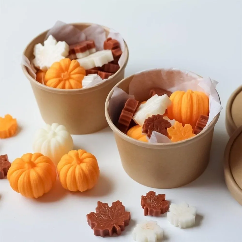 4Pcs/Set Versatile 3D Realistic Silicone Mold Halloween Theme Multi-Use Pumpkin Mold Maple Leaf Mold For Soap Making