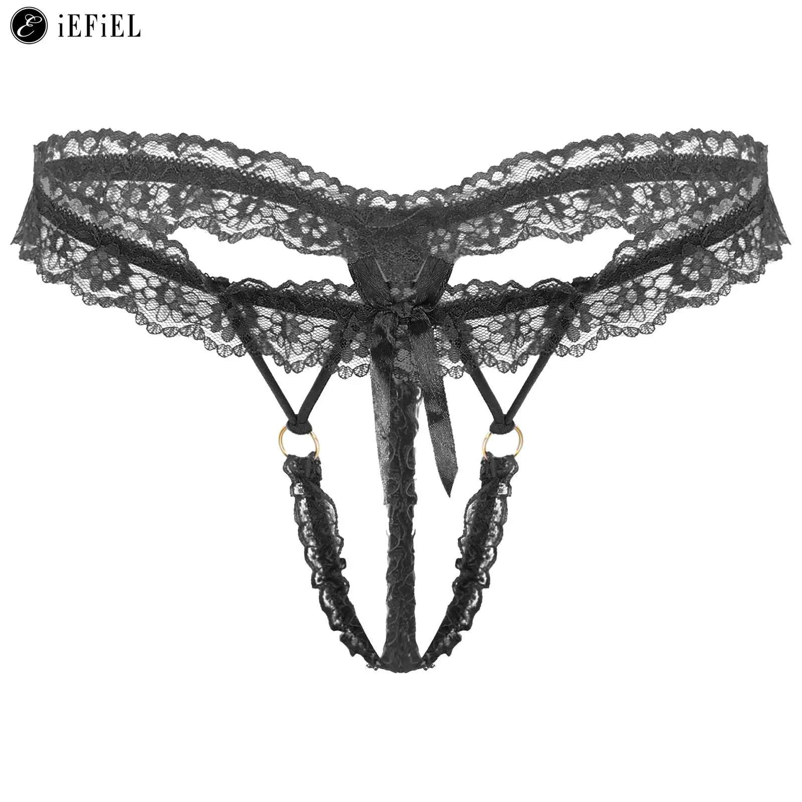 Mens Frilly Floral Lace Hollow Out Crotchless G-string Thong T-Back Sissy Panties Lingerie Crossdressing Underwear