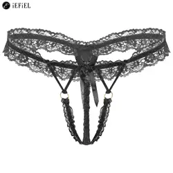 Mens Frilly Floral Lace Hollow Out Crotchless G-string Thong T-Back Sissy Panties Lingerie Crossdressing Underwear