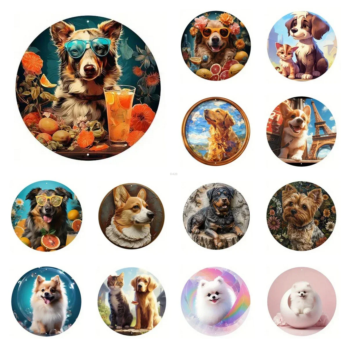 Retro Runde Metall Zinn Zeichen 2D Flache Nette Hunde Dekor Muster Nostalgische Eisen Malerei Neuheit Für Cafe Bar Mann Höhle Wand Dekor