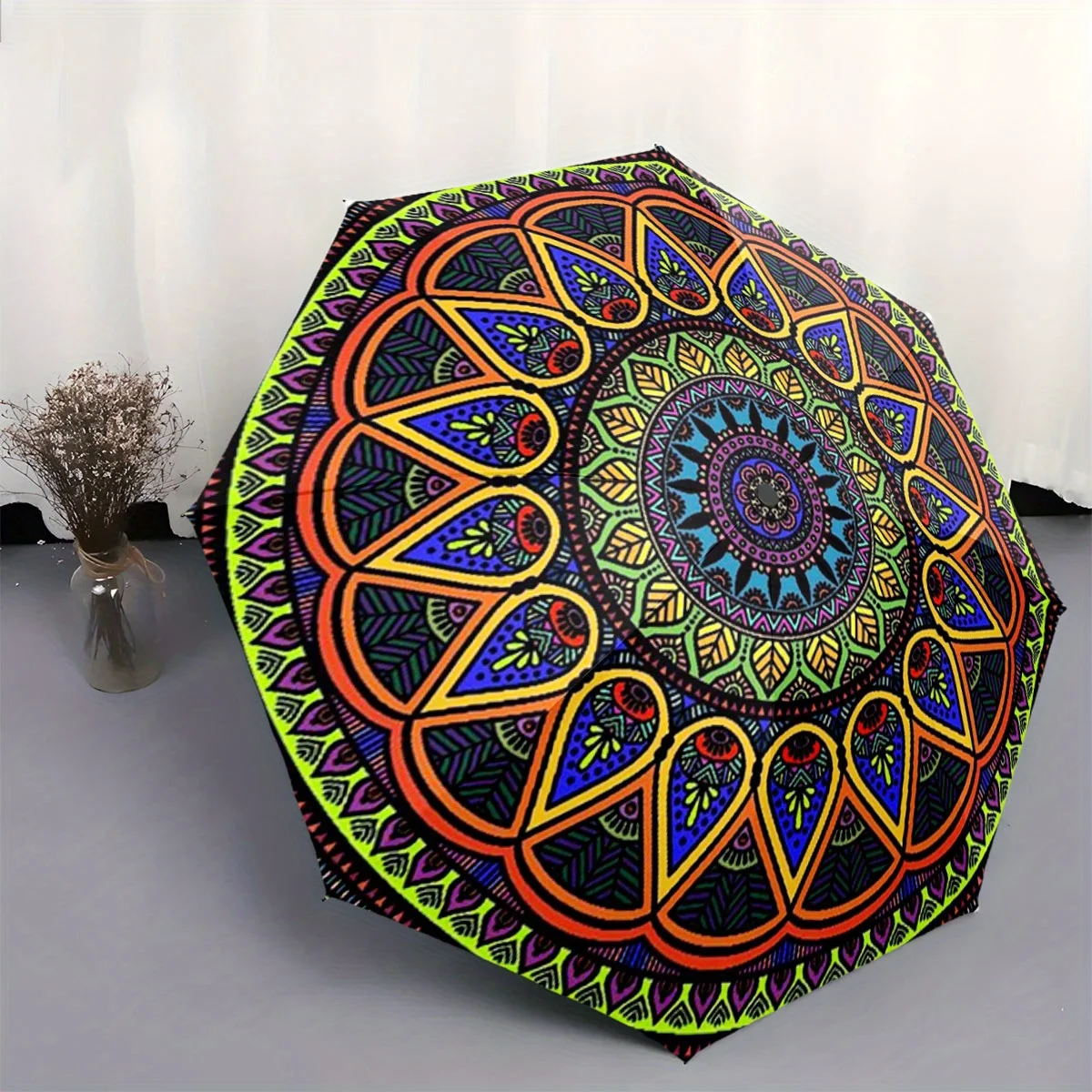 

Автоматический складной зонт с красочным узором мандала. Портативная складная конструкция, повседневный аксессуар для активного отдыха, подходит для всех сезонов, C