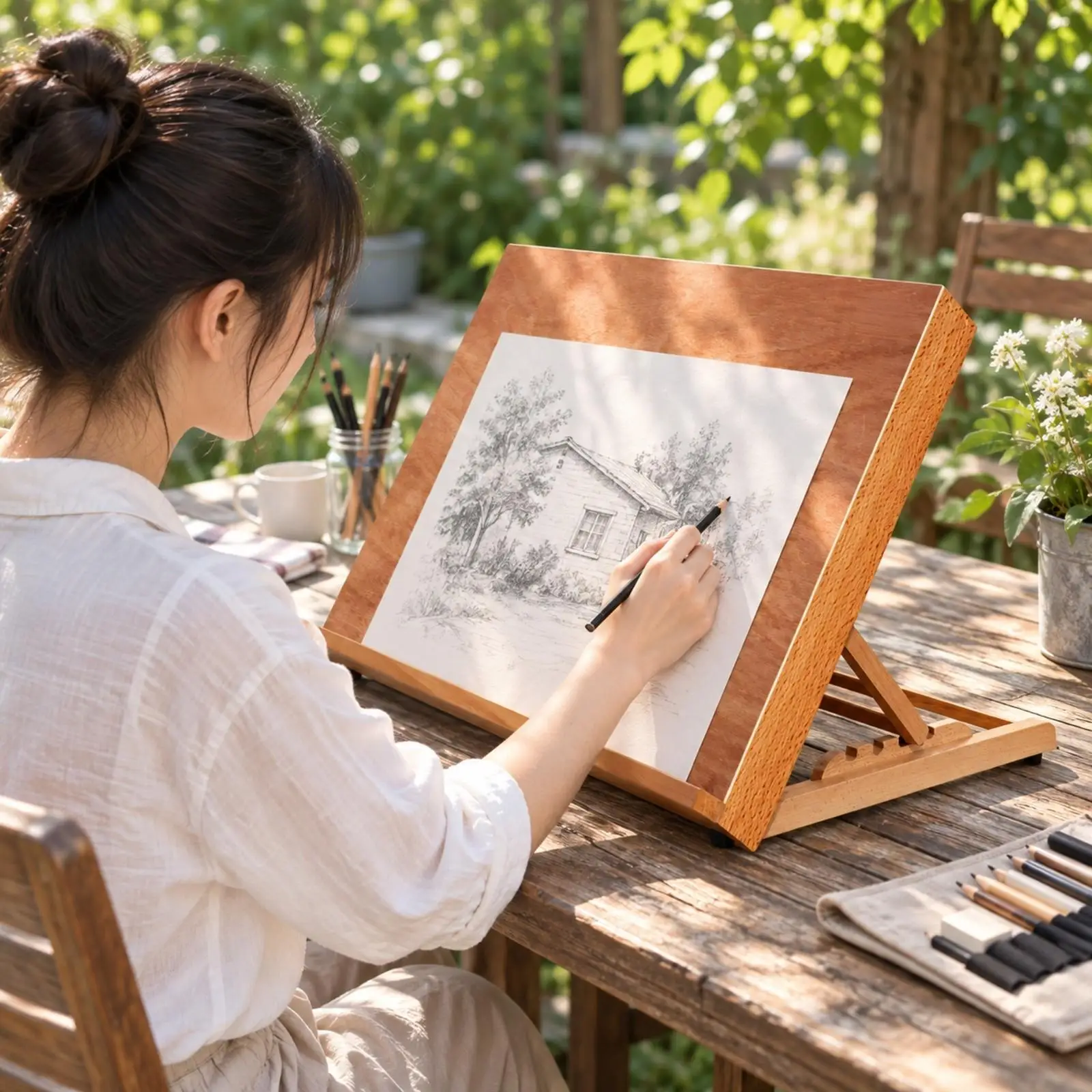 Tabletop Folding Easel with Drawing Board Foldable Beech Wood Tabletop Art Easel Compact Smooth Surface for Artists, Home