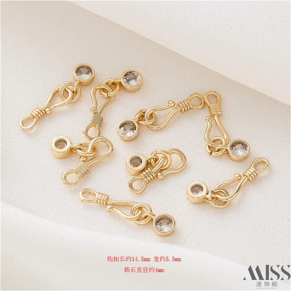 

14K Gold Bag Color Ribbon Zircon Hook Buckle DIY Connection Buckle Ending Button Handmade Bracelet Necklace Jewelry Accessories