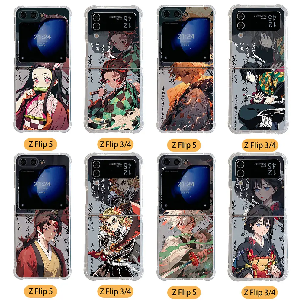 Anime Demons Slayers Tanjirou Phone Case for Samsung Galaxy Z Flip 3 4 Z Flip 5 6 Z Fold 4 5G PC Soft Anti-fall Back Cover