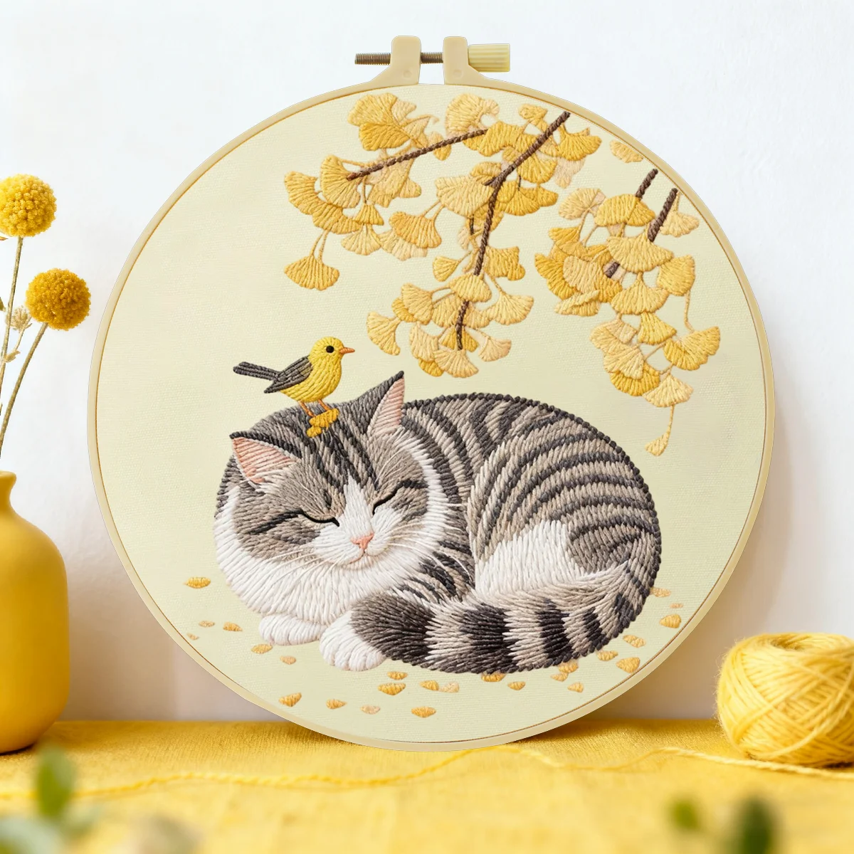 1 Stück 20X20CM/15X15CM 7,87/6,3 Zoll Katzen-Stickerei-Starter-Kit DIY-Kit DIY-Stickerei-Set Handarbeiten Heimdekorations-Set für Anfänger – Detail 2