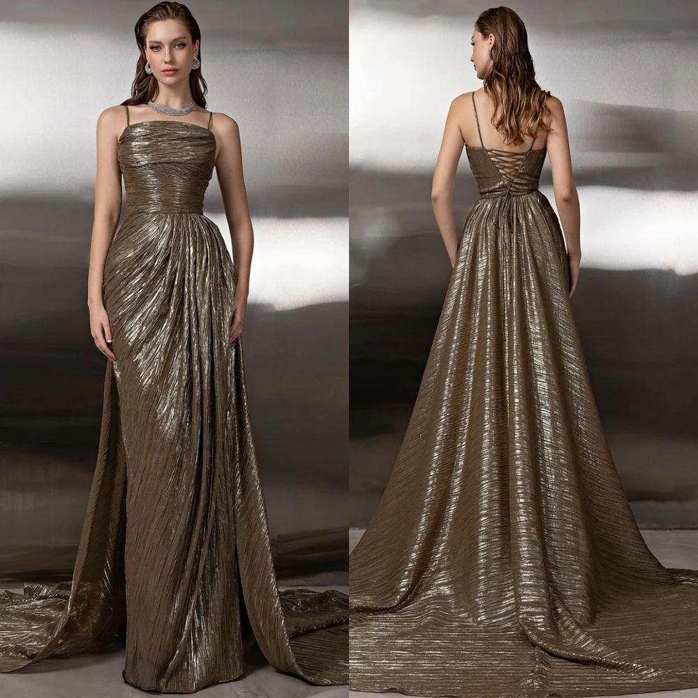 

Customized Luxury Satin Evening Dress Exquisite Strapless Prom Dresses Modern Court Train Sleeveless Special Occasion Gowns