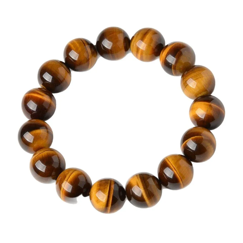 Natural Lucky Luxury Yellow Tiger Eye Handstring Premium Wood Grain Stone Cat Eye Lightning Pattern Versatile Bracelet Donghai K view 5