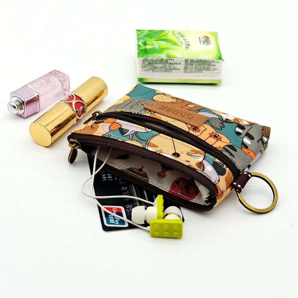 Women Polyester Cartoon Print Keychain Wallet Small Card Organizer Key Pouch Ladies Money Bag Coin Purse for Children Girls Boys