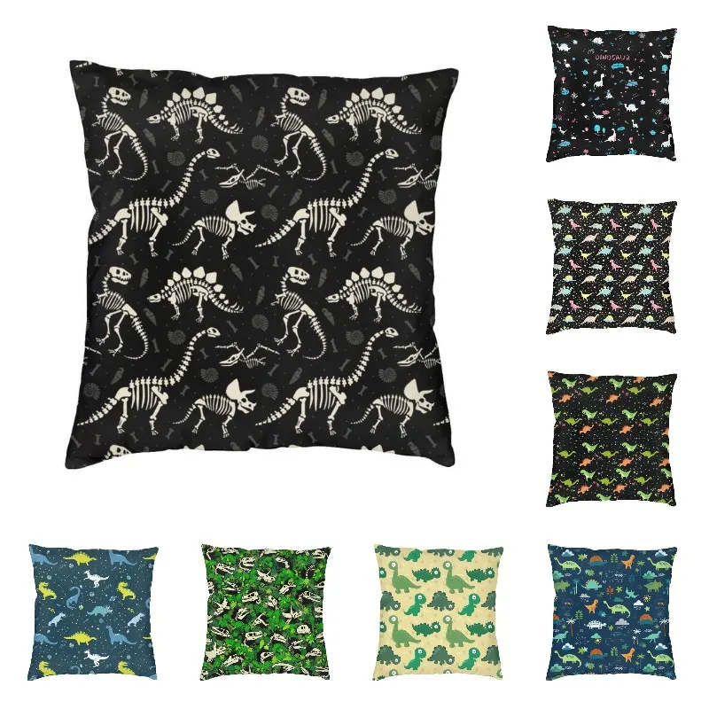 Dinosaur Fossils Cushion Covers 40x40 Polyester Dino Skeleton Throw Pillow Case for Sofa Car Square Pillowcase Home Decorative