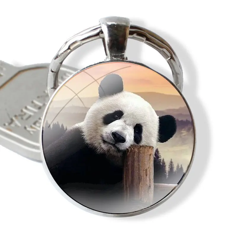 Animal Giant Panda Cute Keychain Handmade Glass Cabochon Key Ring Holder Pendant Key Chains Fashion Cartoon Creative Design