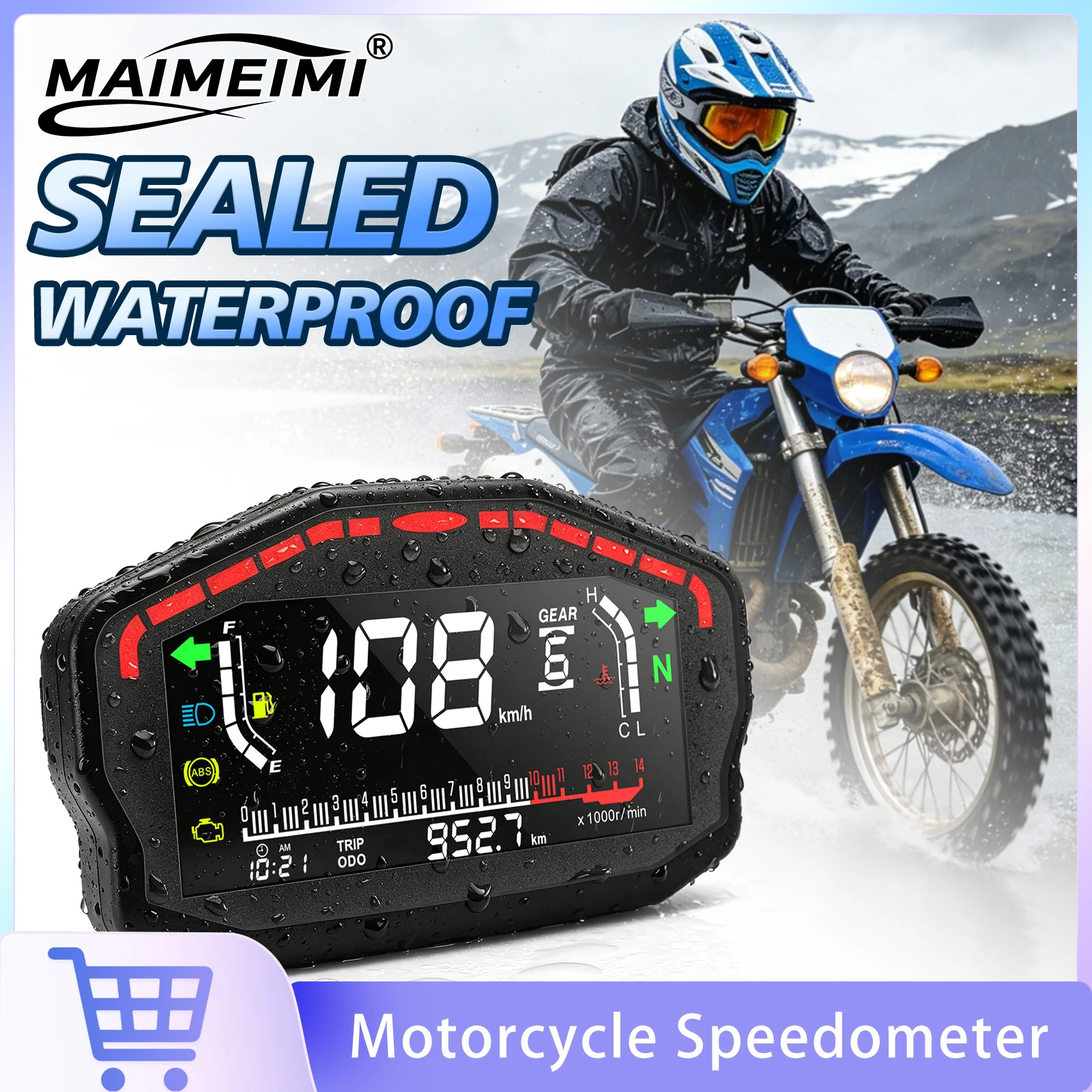 LCD Motorcycle Tachometer Speed Gauge Fuel Gauge Odometer Clock For 2/4 Cylinders Speedometer For Honda For Kawasaki 12V Motor