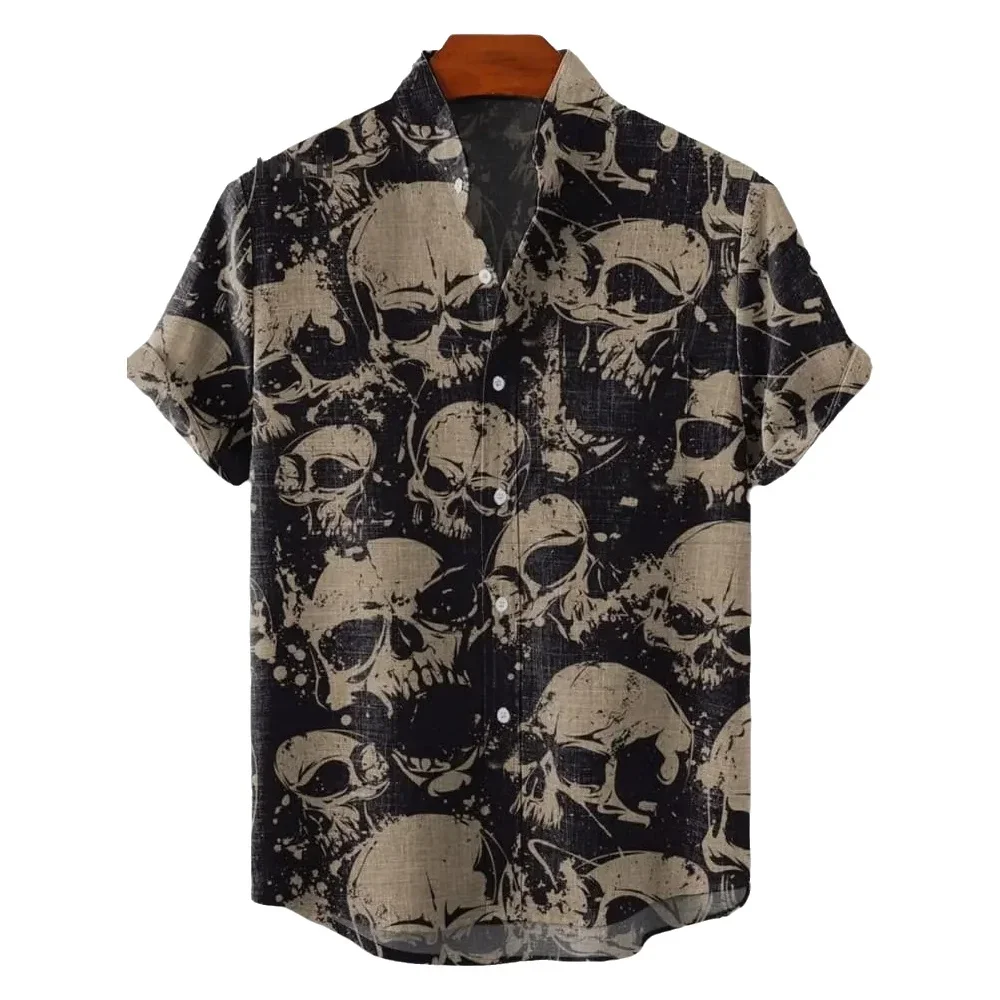 

2025 хит продаж, мужская повседневная льняная рубашка, трендовая модная новая рубашка с короткими рукавами и принтом, популярная в Европе и Америке