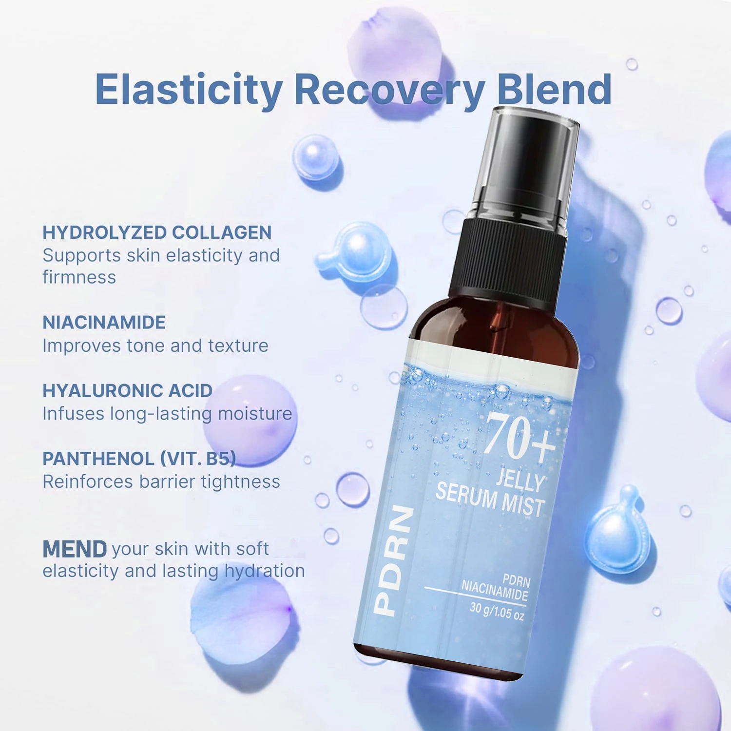Jelly Serum Mist with PDRN & Niacinamide, Collagen Hyaluronic Acid, Moisturizing Brightening Anti-aging Face Spray, 30g Hot Sale