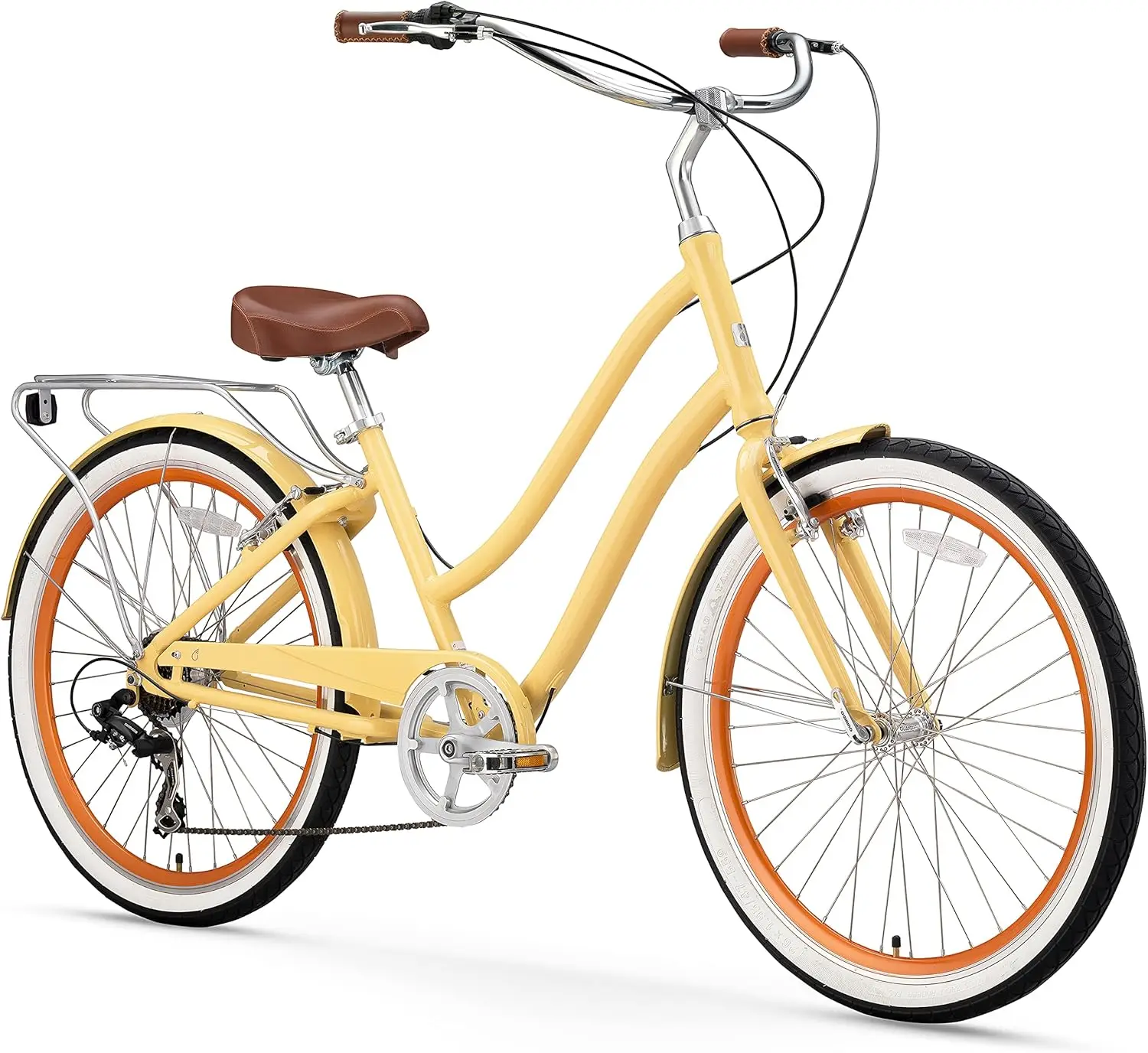 Women's Beach Cruiser Bike, Step Through Hybrid Bicycle, 24 or 26 Inch Wheels, Multiple Speed Options and Colors