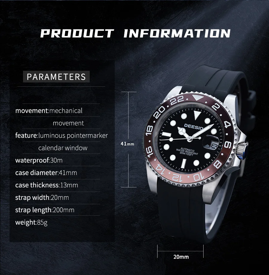 Deesio Automatische Mechanische Uhr für Herren 41mm 316L Edelstahl Uhr Leuchtende Zeiger 30M Wasserdicht Kostenloser Versand – Detail 13