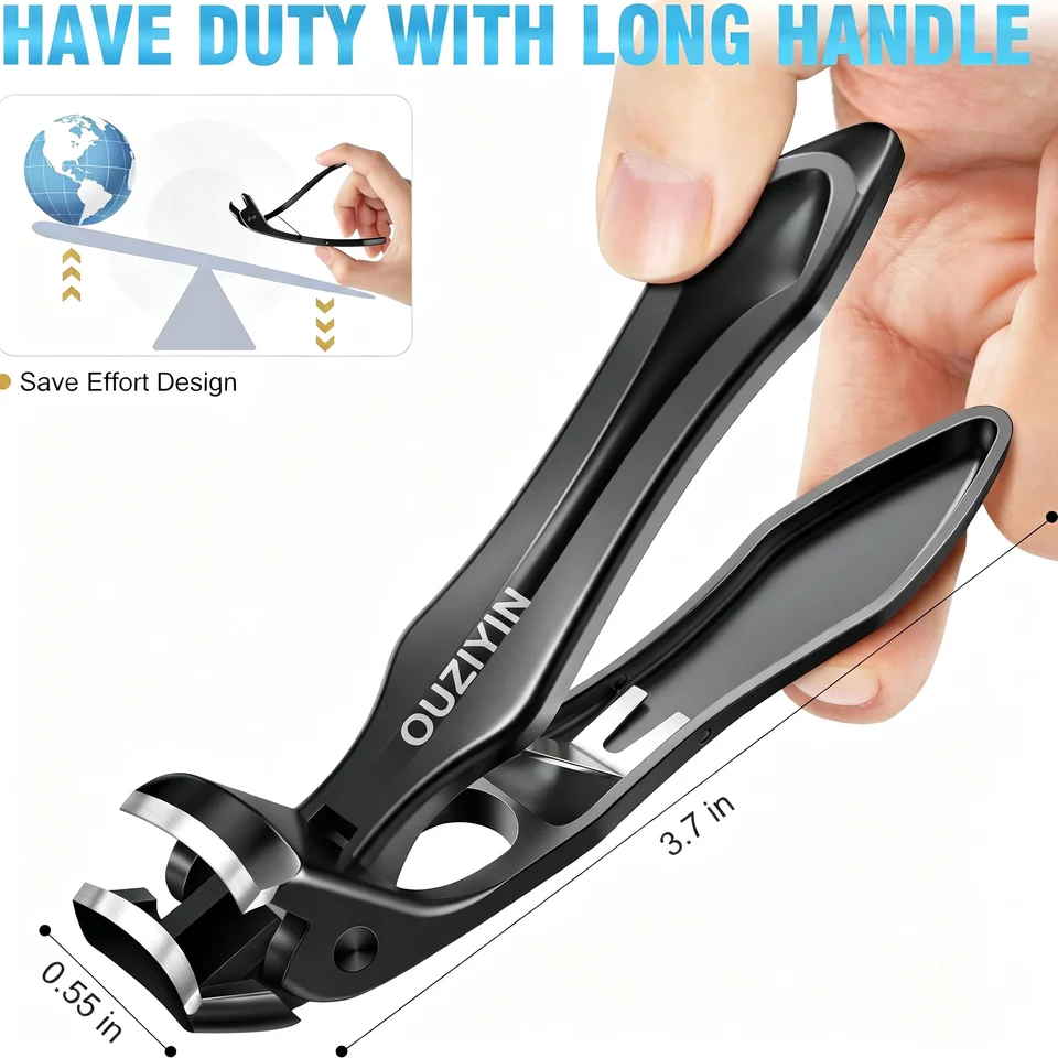 Kit de cortaúñas Ouriner anti-salpicaduras, mandíbula ancha para uñas gruesas, lima de acero inoxidable, tubo portátil, herramienta de manicura 3