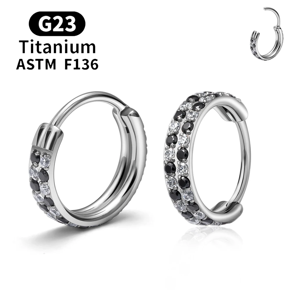ASTM F136 Titanium Round Nose Ring 16G CZ Hinged Septum Clicker Ring Ear Cartilage Tragus Helix Earring Hoops Piercing Jewelry