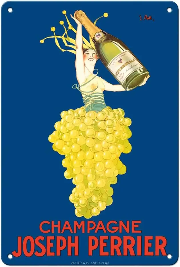 Pacifica Island Art Champagne Joseph Perrier - French Woman Emerging from Chardonnay Grapes - Vintage Advertising Poster by J. S