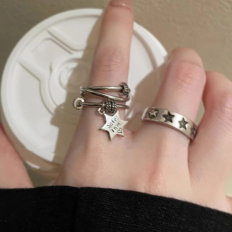 Goth Punk Harajuku Metal Pentagram Star Ring for Women Egirl Vintage Aesthetic Jewelry Y2K Grunge Accessories Dropshipping