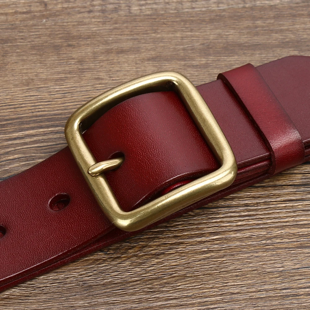 3.8cm Genuine Leather For Mens Belts  Copper Buckle Designer High Quality Men Cowboy  Natural Dress Luxury Belt Lumbar Mans Red