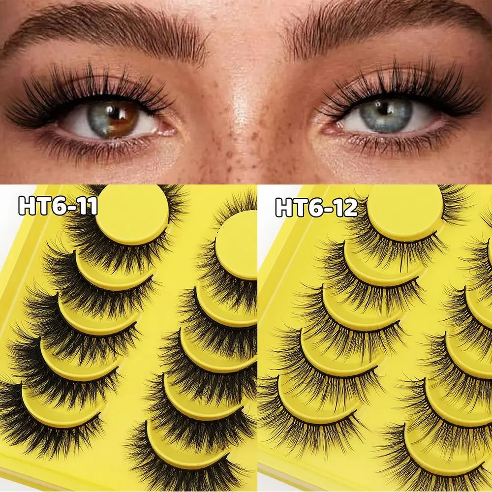 6 Paar falsche Wimpern aus 3D-Faux-Nerz, weich, natürlich, natürliches Aussehen, schwarzes Band, lange Wispy-Wimpern, Wimpernverlängerung