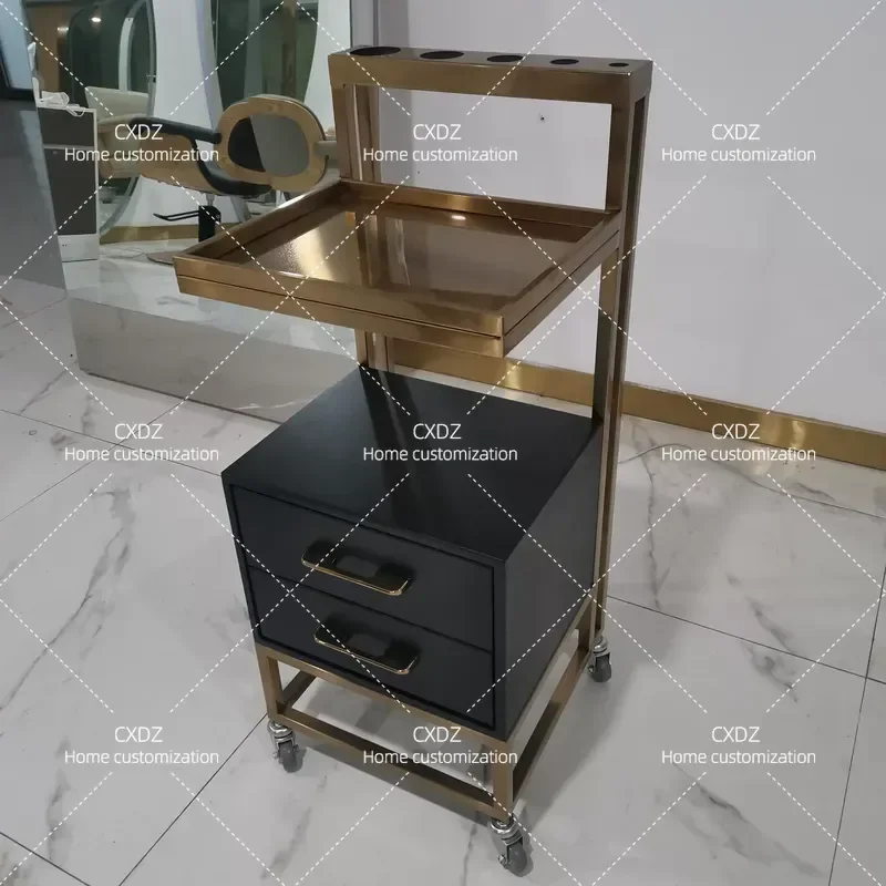 Hair Salon Tool Cart with Double Drawers Storage Trolley for Hairdresser Stylist Barber Shop Equipment Organizer