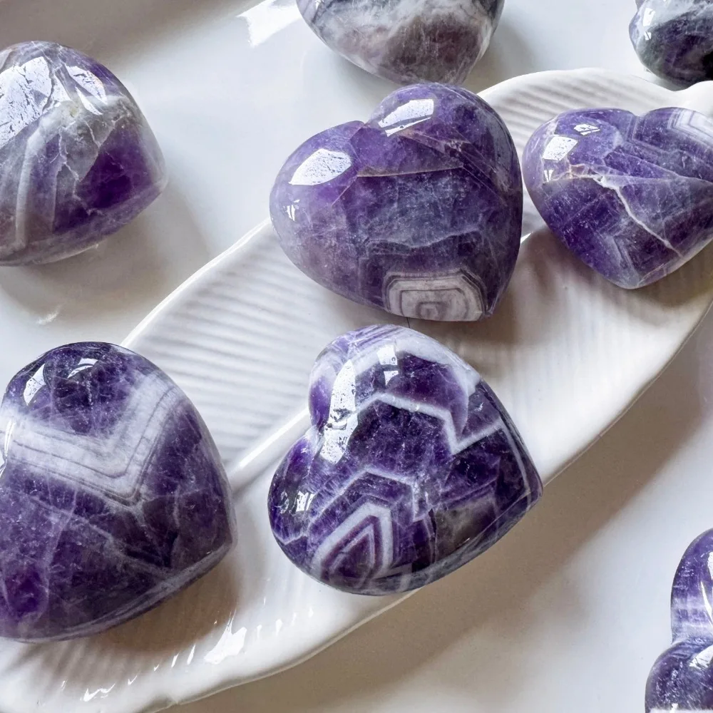 Picture 3: Natural Dream Amethyst Heart, Purple Crystal with White Stripes Stone Heart, Home or Office Decor, Healing Crystal Gifts