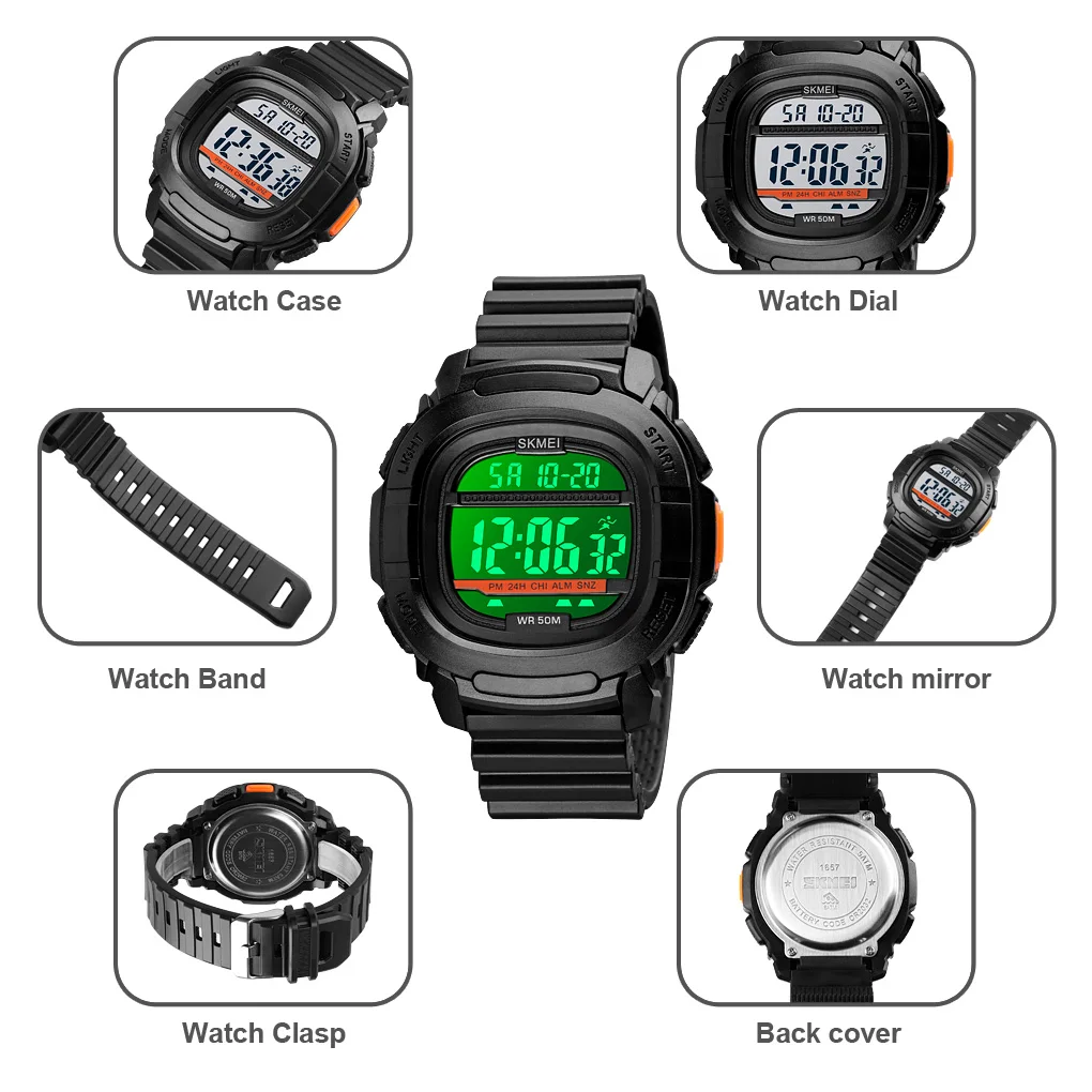 SKMEI LED Light Waterproof 2Time Countdown Digital Outdoor Sport Watches Men Date Alarm New Fashion Wristwatch reloj hombre