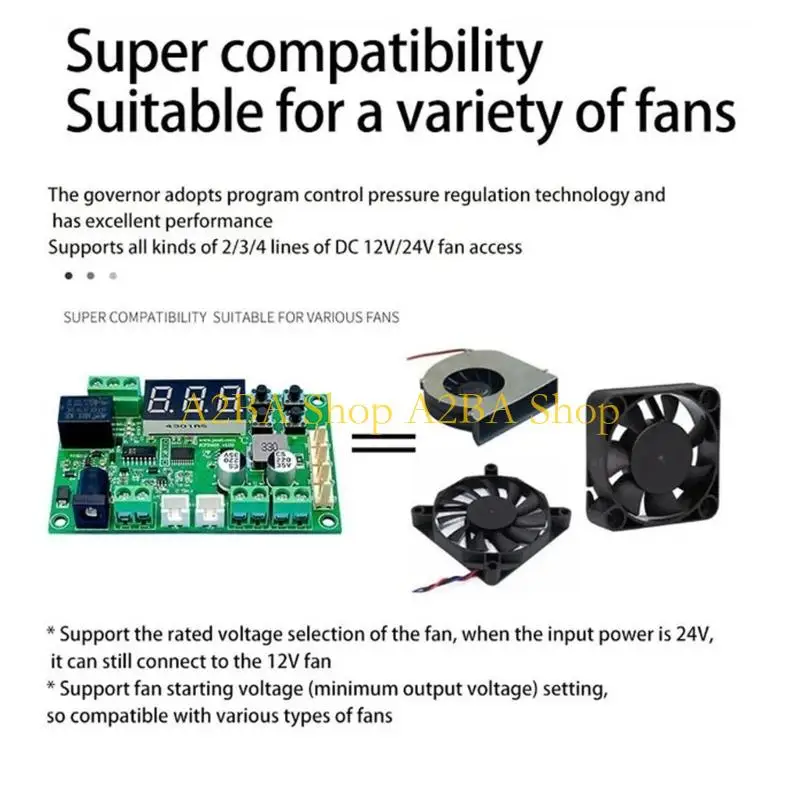 A2BA Fan Temperature Controller Module with Double Probe Sensors DC12V 24V Regulator Board LED Display for Cabinet Cooling