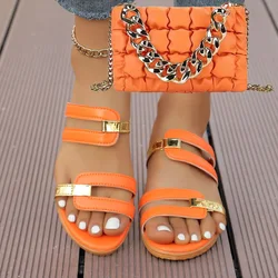 Plus Size New Color Matching Fishmouth Beach Slippers Women Summer Non-slip Slippers Women Shoes Fashion Chain Messenger Bag