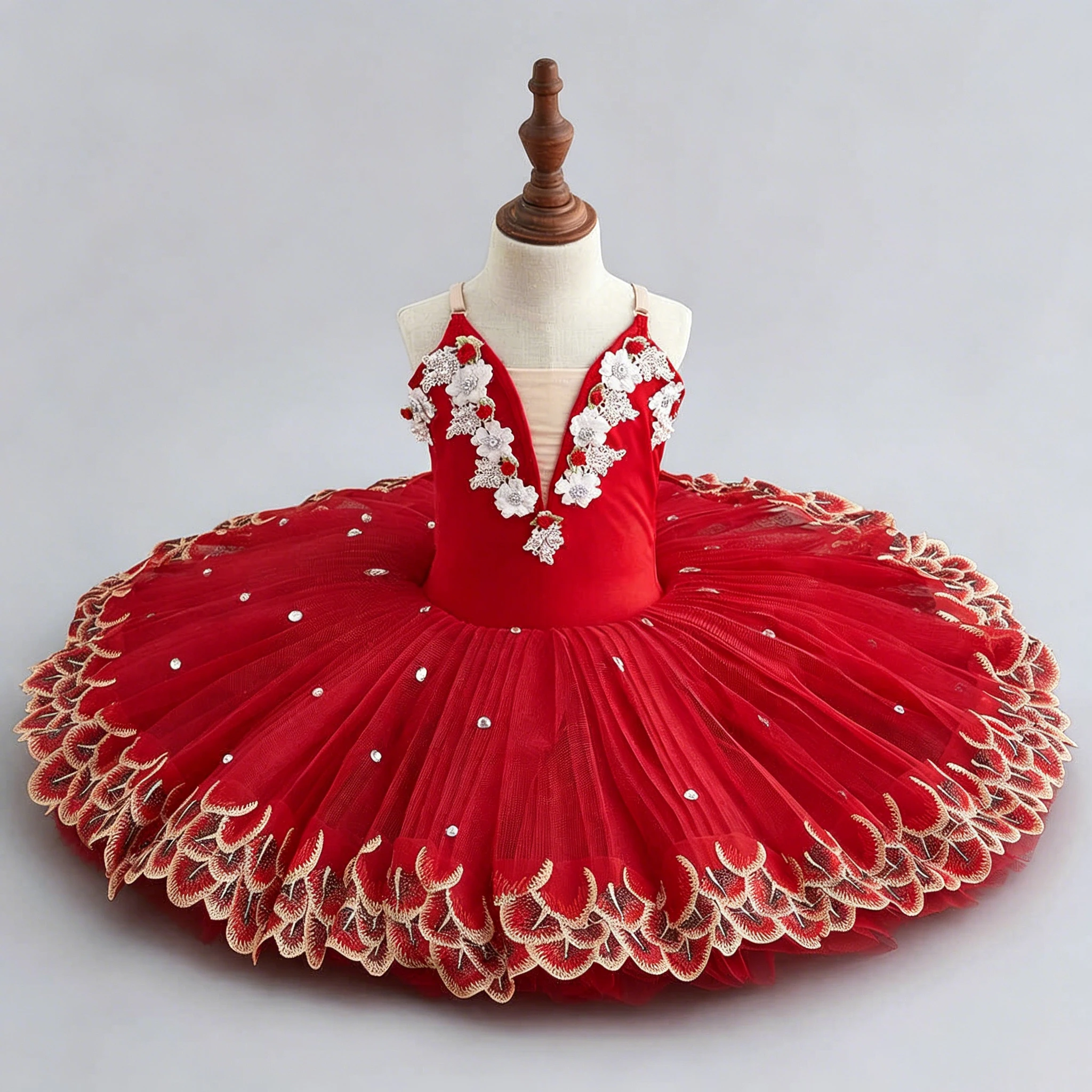 

Professional Classical Tutu Ballet Dress Rhinestone Flower Embroider Slip Ballerina Party Dress Children Girl Dance Costumes
