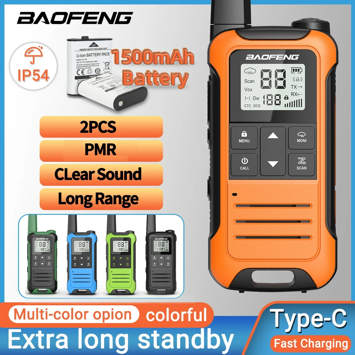 

2PCS Baofeng F22 Legal PMR 446MHz Walkie Talkie Mini Size Type‑C Charging Long Distance Two‑way Radio for Family Business