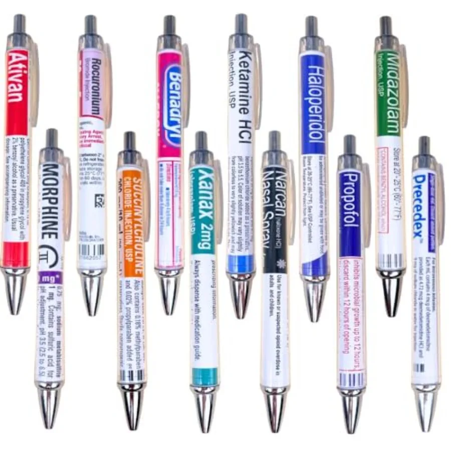 

12 PC Pharmacy Pens for Nurse and Pharmacist Funny Drug Nursing Week Pharmacy Tech Technician Gifts for Women Needle Vaccine Sy