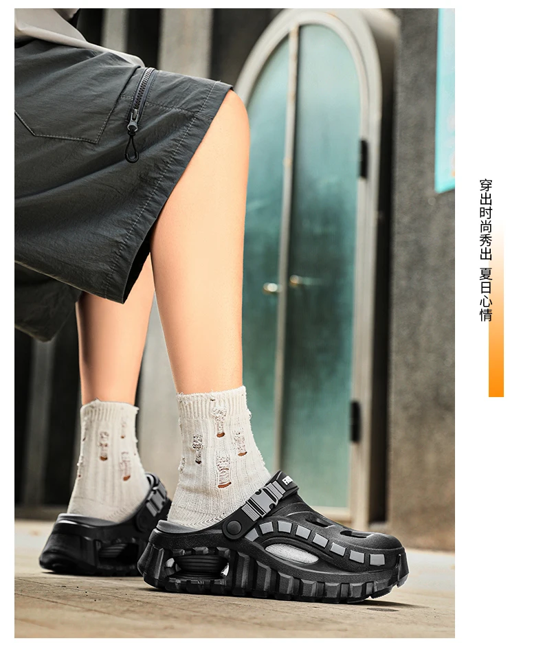 Herren- und Damen-Clogs mit Dicker Sohle, EVA Atmungsaktive Hohle Pantoffeln, Lässige Outdoor-Strand-Garten-Slides, Rutschfeste Plateau-Sandalen – Detail 16