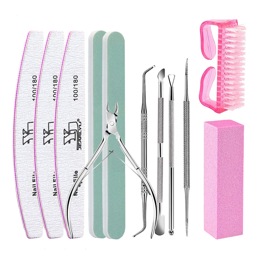 

10/12Pcs Manicure Set Nail Art Exfoliating Nails Files Buffing Block Scissors Peeling Push Dead Light Beige With Cuticle Pusher