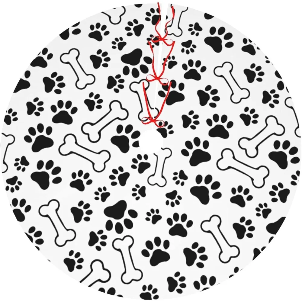Falda de árbol de Navidad, decoraciones navideñas con estampado de pata de perro de 48 pulgadas para fiesta festiva, adornos navideños para interiores y exteriores