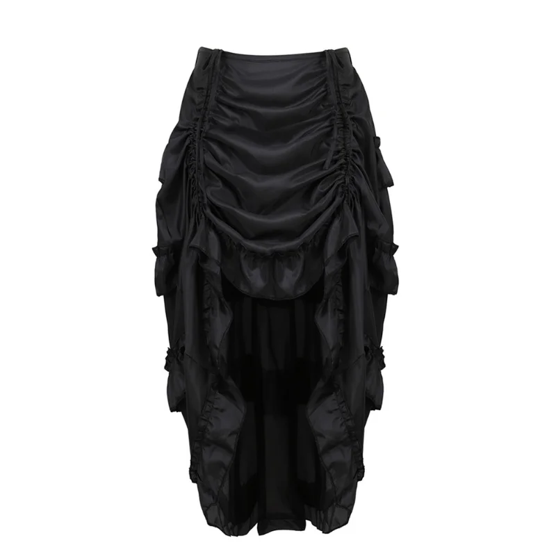 Women Steampunk Skirts Gothic Irregular Ruffles Pirate Skirt Shirring Pleated Party Maxi Long Skirt Costumes Plus Size S-6XL