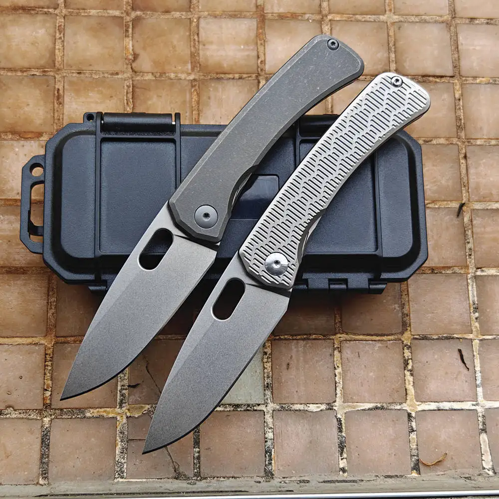 JUFULE New SPK Lamia Gray Titanium Handle Real 154CM Blade Ceramic Bearings Camping Hunt Outdoor Pocket Folding Knife EDC Tool